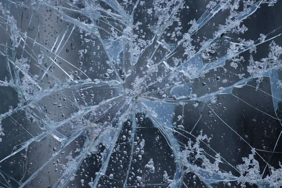 Cracked windshield glass